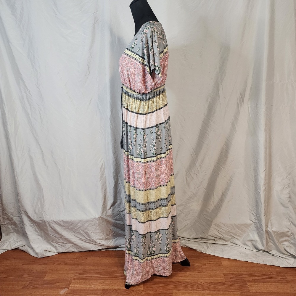 STYLE & CO Size Large Multicolor Boho Chic Dolman Sleeve V-neck Maxi Dress EUC - Picture 4 of 7